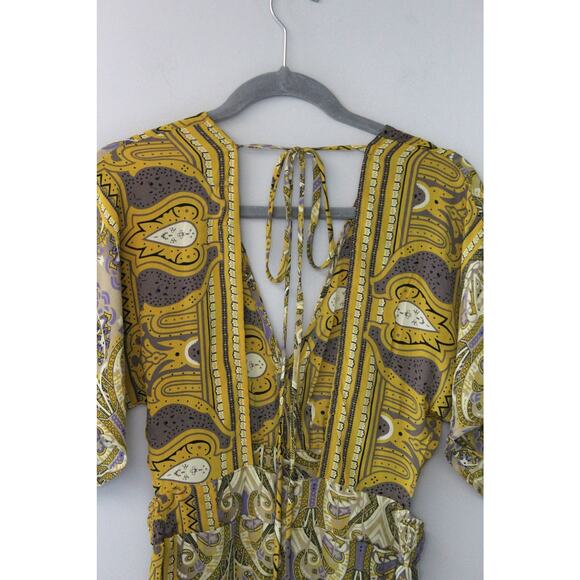 Earthbound Trading Co Women's Yellow Patterned Backless Maxi Dress Cutouts S - Picture 1 of 9